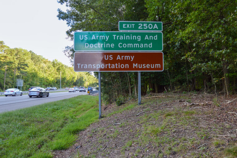 US Army Training and Doctrine Command/US Army Transportation Museum Sign - Interstate 64